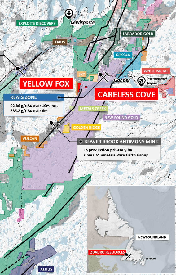 Careless Cove and Yellow Fox claims (map by ExplorationSites.com, October 14, 2020).